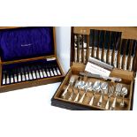 Guy Degrenne silver plated canteen for seven places, boxed set of silver plated tea knives and forks