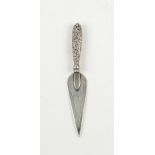 Trowel form silver bookmark with embossed floral design by Crisford and Norris