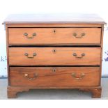 20th Century mahogany chest of three long graduated drawers on bracket feet 106W x 84H x 53D
