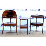 Two 19th century mahogany washstands together with a 20th century example with marquetry inlaid