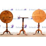 Two 19th century oak tilt top tables together with a 20th century occasional table on tripod