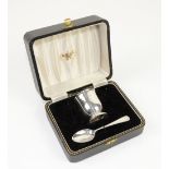Boxed silver Christening set comprising of egg cup and spoon, inscription free, Birmingham 1961