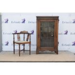 Early 20th century inlaid mahogany corner chair and a glazed front oak bookcase