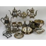 Selection of silver plated items to include candlesticks, entrée dish covers, flatware, cased