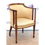 19th century mahogany armchair with marquetry inlaid decoration straight front supports on spade