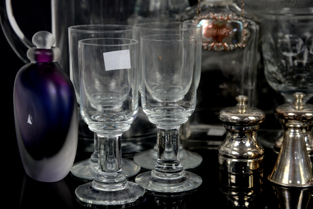 Two glass decanters with silver collars, a pair of Georgian goblets with knopped stems, silver - Image 6 of 8