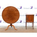 20th century tilt top table together with bed side table on spade feet. 72H x 90 Diameter and 77H