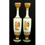 Pair of 19th century opaline glass vases in Etruscan style, with vignettes of musicians and Greek