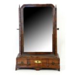 Georgian walnut toilet mirror, with two short and one long drawer above bracket feet, H59 x W40cm