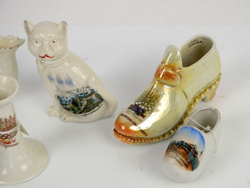 Collection of china boots and shoes, crested ware, ribbon plates, scent bottles, cranberry glass - Image 13 of 13