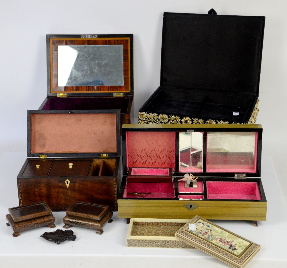 Georgian mahogany tea caddy, 19th century mahogany jewellery box velvet lined, a musical jewellery - Image 2 of 7