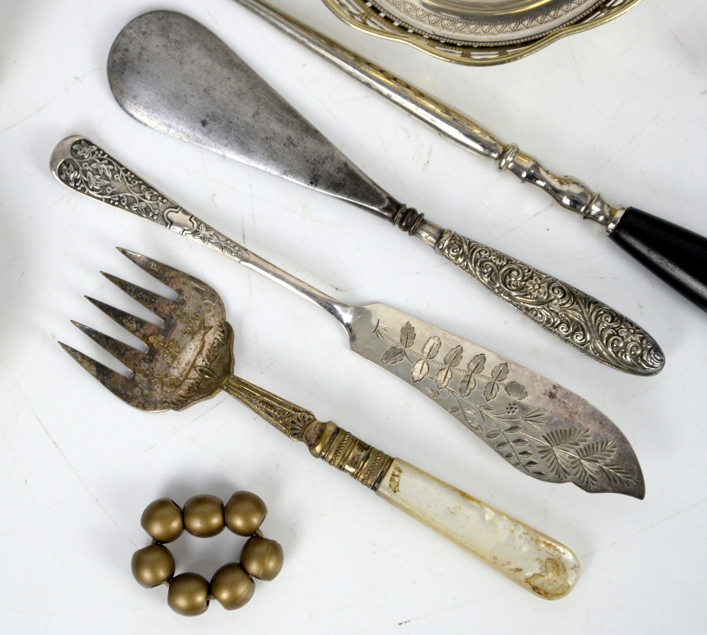 A Georgian silver caddy spoon, a pair of silver miniature candlesticks, a silver cup, white metal - Image 26 of 27