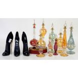 Selection of pearlescent glass scent bottles, perfume bottles in the form of shoes by Carolina