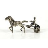 Miniature horse buggy racing model with Jockey in 800 grade silver