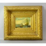 Ornate heavy gilt framed oil painting, 20th century/modern maritime scene, signed Wilson, 37cm x