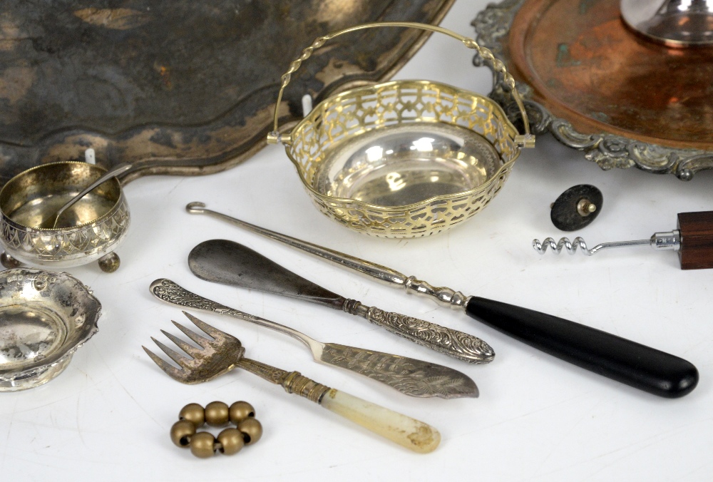 A Georgian silver caddy spoon, a pair of silver miniature candlesticks, a silver cup, white metal - Image 12 of 27