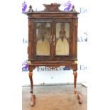 19th century mahogany cabinet with two glazed doors on cabriole legs( 2 detached) 117H x 67W x 37D