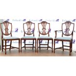 Set if six 20th century mahogany shield back dining chairs on spade feet( 2 + 4).