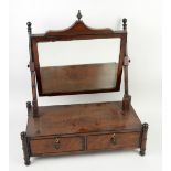 19th century mahogany dressing table mirror, with bevelled glass plate above two drawers, on