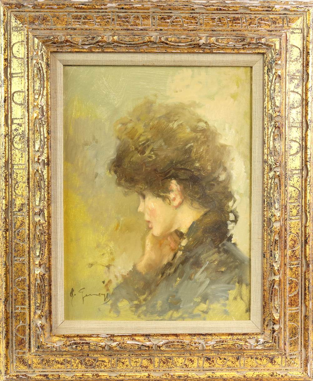 20th century, portrait of a lady, indistinctly signed lower left, oil on canvas, inscribed in pencil - Image 2 of 4