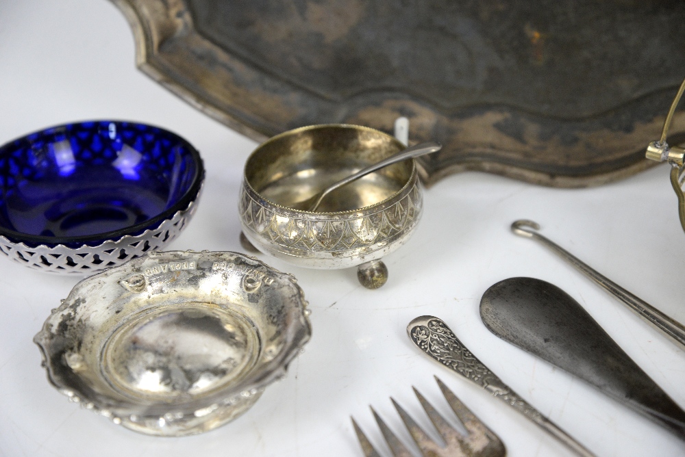 A Georgian silver caddy spoon, a pair of silver miniature candlesticks, a silver cup, white metal - Image 24 of 27