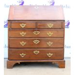 19th century mahogany bureau the fall front with fitted interior above two short over three long