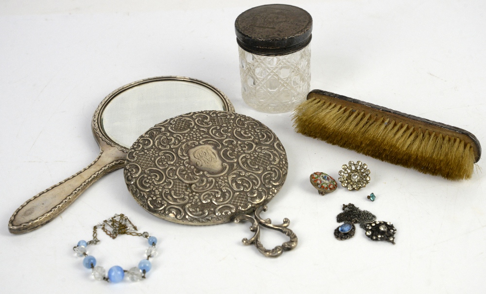 Silver items to include poesy vases, pin boxes, scent bottles and mirrors