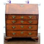 19th century oak bureau, the fall front to reveal a fitted interior above four graduated drawers