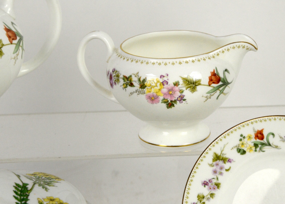 Wedgwood Mirabelle part service comprising teapot, saucers and cream jug, as well as a Spode - Image 3 of 6