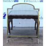 Brass fireguard together with a 20th century mahogany coffee table. 45H x 59 W x 59D