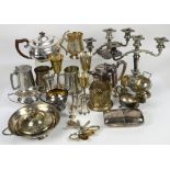 Selection of silver plate to include goblets, entrée dishes, flatware, bowls, hip flask, etc.