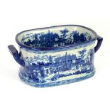 19th century Ironstone Victoria ware blue and white two handled footbath transfer printed with