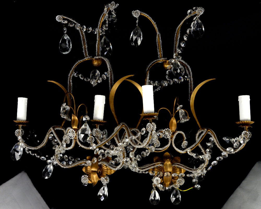 Pair of crystal and gilt-metal light fittings