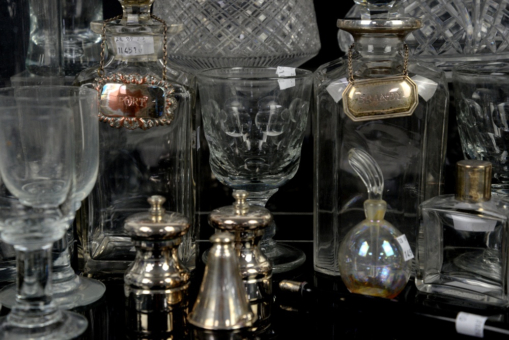 Two glass decanters with silver collars, a pair of Georgian goblets with knopped stems, silver - Image 7 of 8