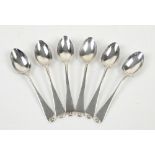 George V set of six picture back silver spoons with a galleon ship at sea on the back of each spoon,