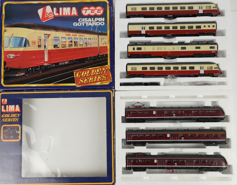 Lima Golden Series H0/00 gauge 149800P, and 149812 Cisalpin Gottardo train set, (2), boxed,