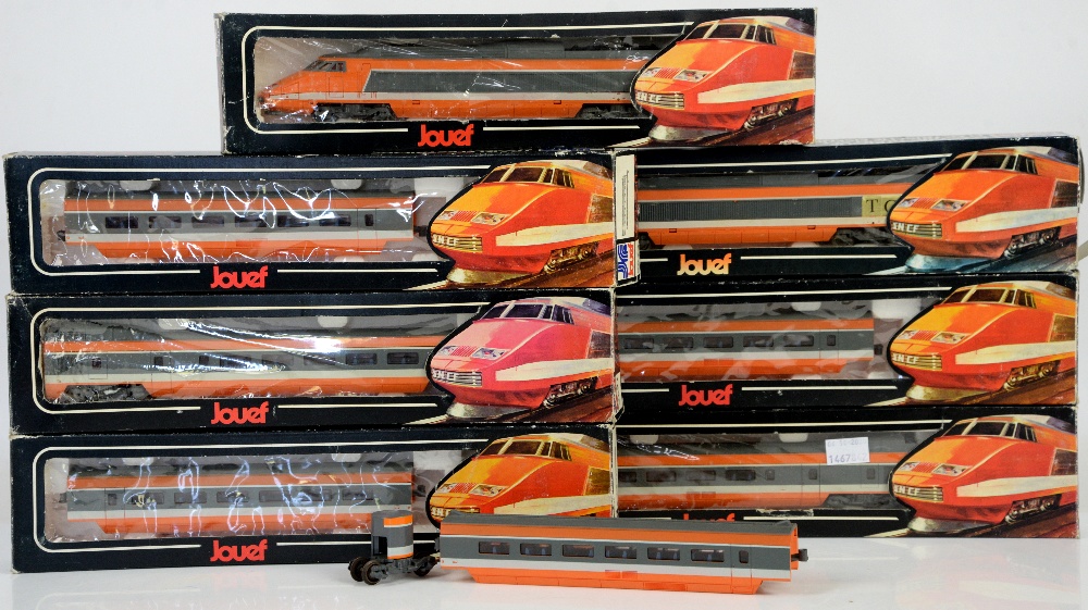 Jouef H0/00 gauge TGV train set, comprising 5471, 5470, 5472, 5473 x4, and possibly 8631, (8),