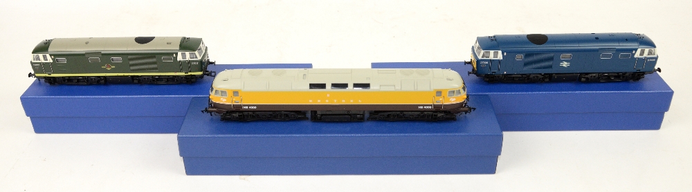 Three Heljan H0/00 gauge locomotives comprising Hawker Siddeley HS4000 'Kestrel', D7036 blue livery,