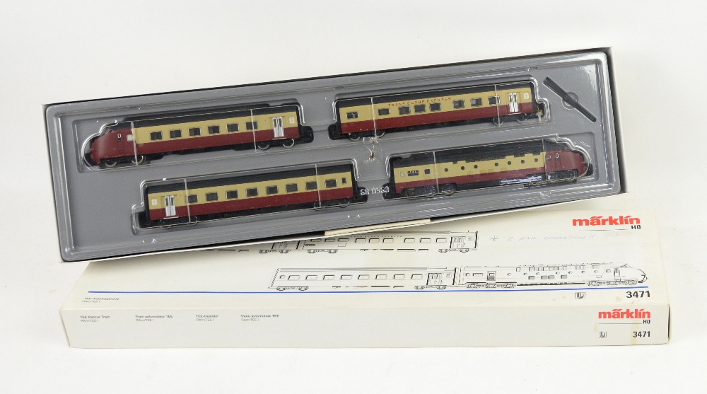 Marklin H0/00 gauge 3471 Trans Europ Express 4-car TEE Railcar pack, boxed,PROVENANCE: From a