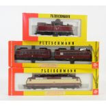 Fleischmann H0/00 gauge 4350 electric locomotive, 4400 Railbus set and 4228 locomotive, (3), boxed,