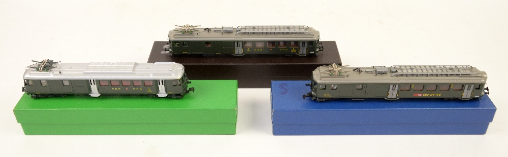 Three HAG H0/00 gauge electric railcars, comprising two SBB FFS and one SBB CFF FFS, (3), not in