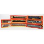 Eight Hornby/Hornby Railways 00 gauge coaches comprising R439 BR Coach MK3 Open Second, R4066A GWR