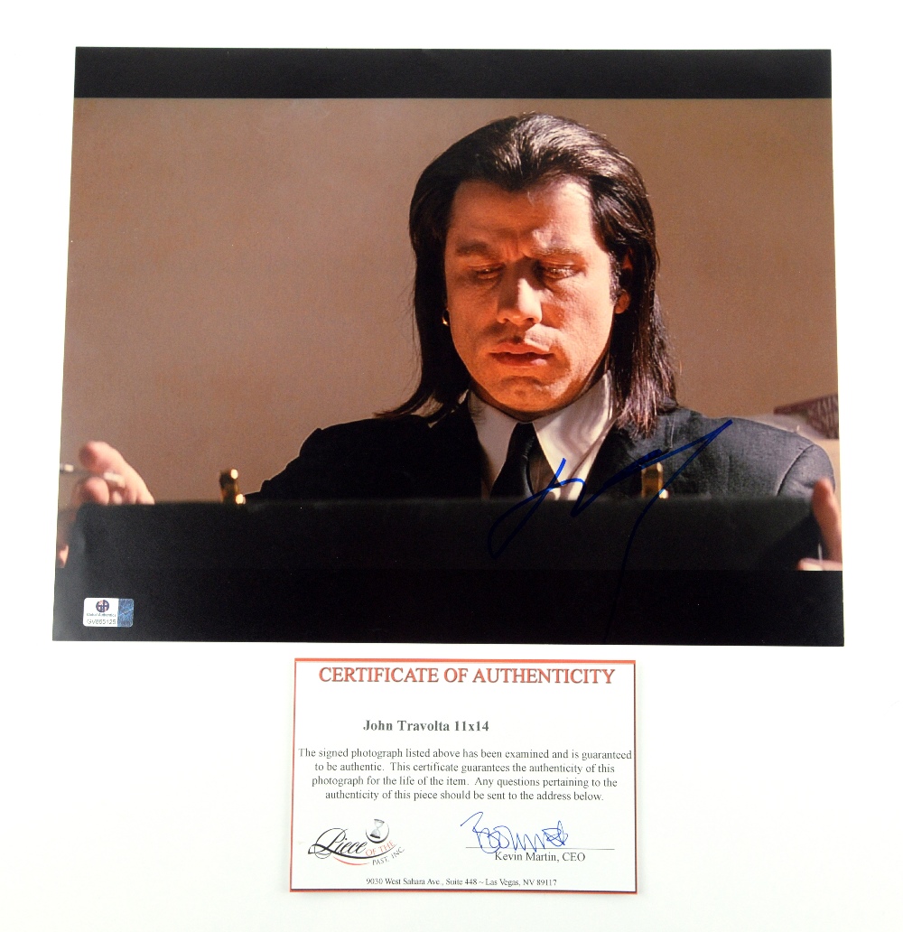 Autographs - Two large signed photos, one of John Travolta in Pulp Fiction and the other of Tom