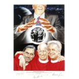 Football - 'The Sorcerer's Three Apprentices' limited edition print, signed by George Best, Bobby