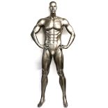 Large 'Superhero' grey mannequin, 190 cm, another boxed male mannequin and a child cloth