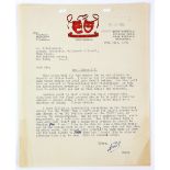 Errol Flynn (1909-59) Australian Actor, a signed letter on Motley Films Limited headed paper,