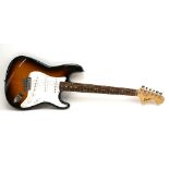 Squier by Fender Strat 20th Anniversary Affinity Series electric guitar in sunburst with padded