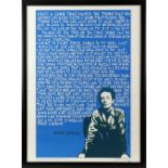 Woody Guthrie ‘Born To Win' lyric poster created in 1979 by Levins Morales, framed, 45 x 60 cm.
