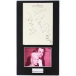 Bob Geldof and Paula Yates signed Grosvenor House hotel paper, mounted, overall 20 x 35 cm.