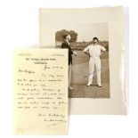 Cricket - Don Bradman signed photo from Lord's 1948 and a letter from the 1940s, and a Len Braund